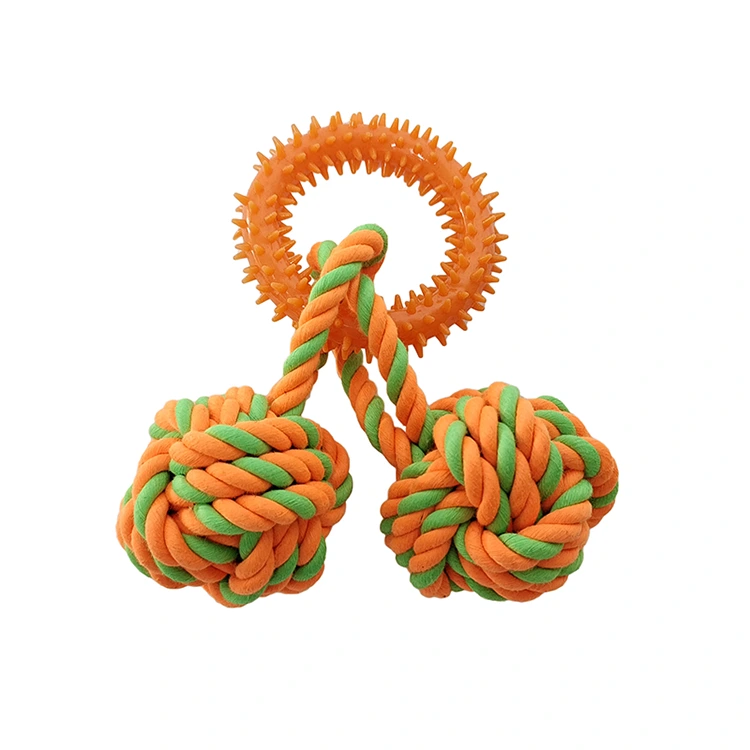 Toys de corde à double balle à anneau épicé sûr pour les chiots